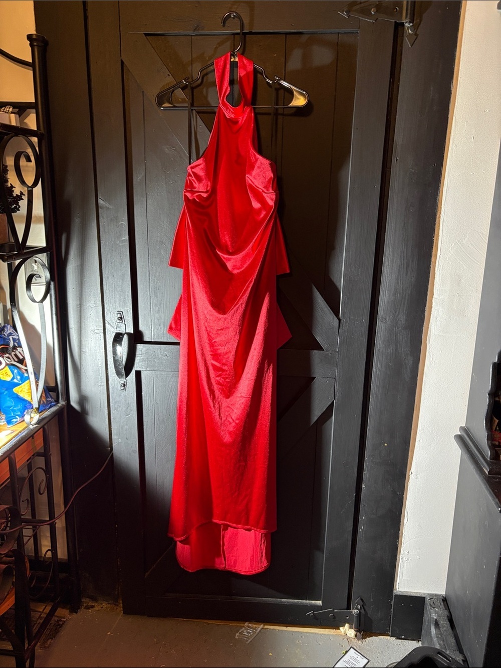 B Darlin Bold Red Satin Halter Maxi Dress